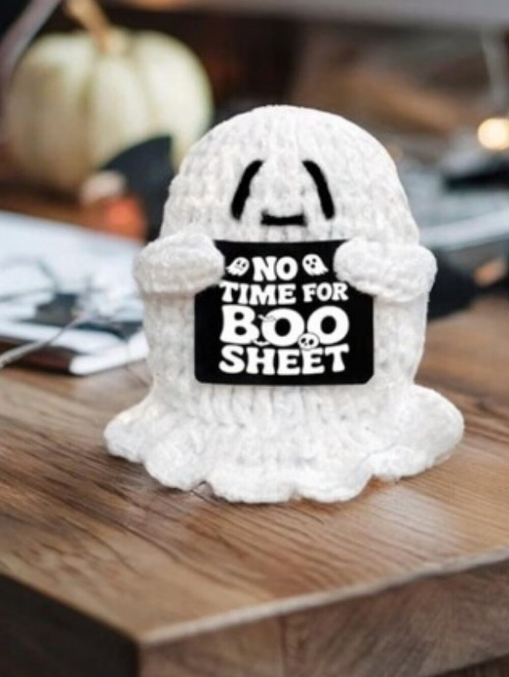 Handmade White Halloween Ghost Figurine - No Time For Boo Sheet Sign